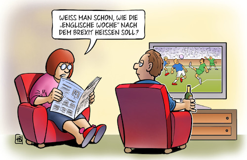 Cartoon: Englische Woche (medium) by Harm Bengen tagged englische,woche,brexit,fussball,gb,uk,tv,harm,bengen,cartoon,karikatur,englische,woche,brexit,fussball,gb,uk,tv,harm,bengen,cartoon,karikatur