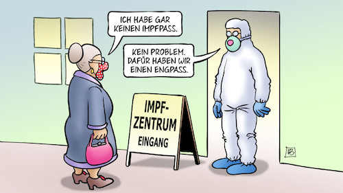 Cartoon: Engpass (medium) by Harm Bengen tagged impfen,impfzentrum,impfpass,impfstopp,impfstoff,lieferschwierigkeiten,lieferkette,schutzanzug,problem,engpass,susemil,maske,corona,harm,bengen,cartoon,karikatur,impfen,impfzentrum,impfpass,impfstopp,impfstoff,lieferschwierigkeiten,lieferkette,schutzanzug,problem,engpass,susemil,maske,corona,harm,bengen,cartoon,karikatur