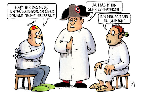 Cartoon: Enthüllungsbuch (medium) by Harm Bengen tagged enthüllungsbuch,donald,trump,sympatisch,mensch,irrenanstalt,verrückt,idiot,harm,bengen,cartoon,karikatur,enthüllungsbuch,donald,trump,sympatisch,mensch,irrenanstalt,verrückt,idiot,harm,bengen,cartoon,karikatur