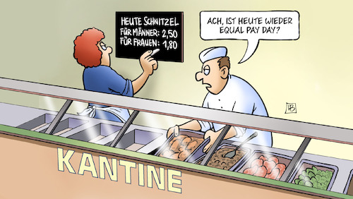 Cartoon: Equal Pay Day (medium) by Harm Bengen tagged equal,pay,day,gleicher,lohn,bezahlung,gerechtigkeit,gleichberechtigung,frauen,männer,kantine,harm,bengen,cartoon,karikatur,equal,pay,day,gleicher,lohn,bezahlung,gerechtigkeit,gleichberechtigung,frauen,männer,kantine,harm,bengen,cartoon,karikatur