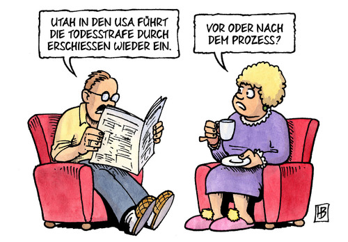 Cartoon: Erschiessen (medium) by Harm Bengen tagged utah,usa,todesstrafe,erschiessen,prozess,gericht,justiz,rassismus,zeitung,harm,bengen,cartoon,karikatur,utah,usa,todesstrafe,erschiessen,prozess,gericht,justiz,rassismus,zeitung,harm,bengen,cartoon,karikatur