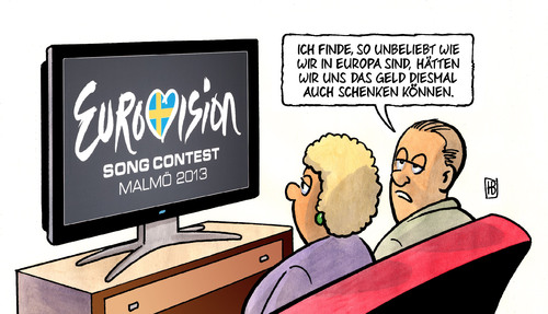 Cartoon: ESC 2013 (medium) by Harm Bengen tagged unbeliebt,europa,geld,schenken,deutschland,eurovision,song,contest,harm,bengen,cartoon,karikatur,unbeliebt,europa,geld,schenken,deutschland,eurovision,song,contest,harm,bengen,cartoon,karikatur