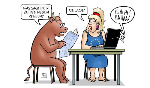 Cartoon: EU-KI-Regeln (medium) by Harm Bengen tagged ki,künstliche,intelligenz,regeln,europa,stier,laptop,computer,internet,eu,lachen,harm,bengen,cartoon,karikatur,ki,künstliche,intelligenz,regeln,europa,stier,laptop,computer,internet,eu,lachen,harm,bengen,cartoon,karikatur