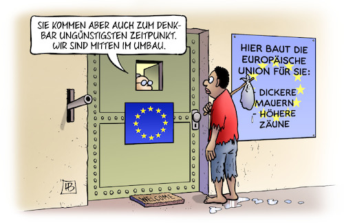 Cartoon: EU-Umbau (medium) by Harm Bengen tagged zeitpunkt,umbau,europäische,union,eu,europa,mauern,zäune,flüchtlinge,asyl,harm,bengen,cartoon,karikatur,zeitpunkt,umbau,europäische,union,eu,europa,mauern,zäune,flüchtlinge,asyl,harm,bengen,cartoon,karikatur