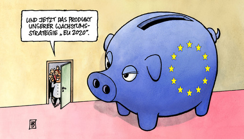 Cartoon: EU 2020 (medium) by Harm Bengen tagged europa,eu,2020,gipfel,wachstumsstrategie,regierungschefs,schuldenkrise,krise,spanien,sparen,wirtschaftsregierung,brüssel,sparschwein,europa,eu,2020,gipfel,wachstumsstrategie,regierungschefs,schuldenkrise,krise,spanien,sparen,wirtschaftsregierung,brüssel,sparschwein