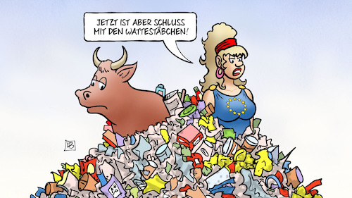 Cartoon: EU und Plastik (medium) by Harm Bengen tagged schluss,wattestaebchen,strohhalme,mikroplastik,muell,abfall,europa,stier,meeresverschmutzung,kunststoffe,harm,bengen,cartoon,karikatur,schluss,wattestaebchen,strohhalme,mikroplastik,muell,abfall,europa,stier,meeresverschmutzung,kunststoffe,harm,bengen,cartoon,karikatur