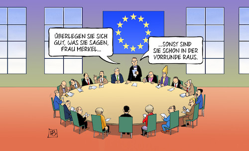 Cartoon: Europa-Gipfel-Vorrunde (medium) by Harm Bengen tagged europa,eu,gipfel,vorrunde,merkel,europäische,asylpolitik,fussballweltmeisterschaft,deutschland,wm,weltmeister,ausscheiden,vorrundenaus,harm,bengen,cartoon,karikatur,europa,eu,gipfel,vorrunde,merkel,europäische,asylpolitik,fussballweltmeisterschaft,deutschland,wm,weltmeister,ausscheiden,vorrundenaus,harm,bengen,cartoon,karikatur