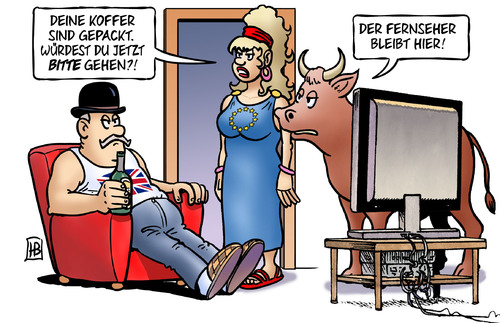 Cartoon: Europa-Scheidung (medium) by Harm Bengen tagged koffer,fernseher,stier,scheidung,brexit,uk,gb,referendum,abstimmung,eu,europa,austritt,harm,bengen,cartoon,karikatur,koffer,fernseher,stier,scheidung,brexit,uk,gb,referendum,abstimmung,eu,europa,austritt,harm,bengen,cartoon,karikatur