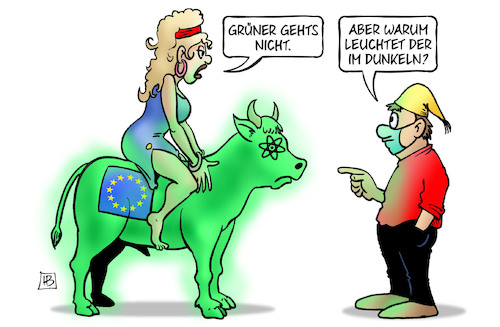 Cartoon: Europa leuchtet (medium) by Harm Bengen tagged europa,leuchten,green,deal,grün,stier,eu,kommission,taxonomie,klimaschutz,michel,harm,bengen,cartoon,karikatur,europa,leuchten,green,deal,grün,stier,eu,kommission,taxonomie,klimaschutz,michel,harm,bengen,cartoon,karikatur