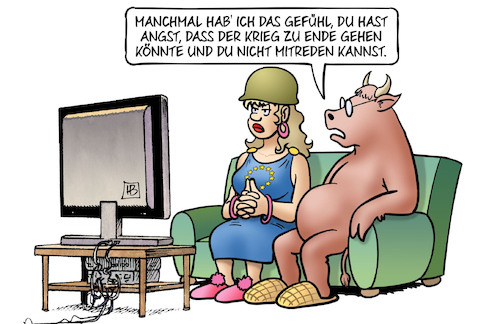 Cartoon: Europa will mitreden (medium) by Harm Bengen tagged angst,krieg,mitreden,europa,stier,tv,rüstung,helm,stahlhelm,ukraine,russland,harm,bengen,cartoon,karikatur,angst,krieg,mitreden,europa,stier,tv,rüstung,helm,stahlhelm,ukraine,russland,harm,bengen,cartoon,karikatur