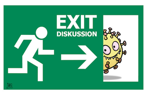 Cartoon: Exit aus Omikron (medium) by Harm Bengen tagged exit,ausgang,lockerung,omikron,corona,harm,bengen,cartoon,karikatur,exit,ausgang,lockerung,omikron,corona,harm,bengen,cartoon,karikatur