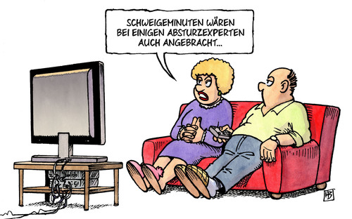 Cartoon: Experten2 (medium) by Harm Bengen tagged experten,schweigeminute,absturzexperten,germanwings,flugzeugabsturz,fliegen,tv,harm,bengen,cartoon,karikatur,experten,schweigeminute,absturzexperten,germanwings,flugzeugabsturz,fliegen,tv,harm,bengen,cartoon,karikatur