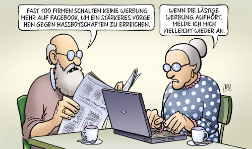 Cartoon: Facebook-Boykott (medium) by Harm Bengen tagged facebook,boykott,werbung,hassbotschaften,susemil,laptop,computer,harm,bengen,cartoon,karikatur,facebook,boykott,werbung,hassbotschaften,susemil,laptop,computer,harm,bengen,cartoon,karikatur