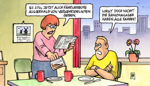 Cartoon: Fahrverbote (medium) by Harm Bengen tagged fahrverbote,gericht,strafe,bestrafung,urteil,bewährung,haft,geldstrafe,jugendliche,justizministerkonferenz,bank,manager,fahrer,fahrverbote,gericht,strafe,bestrafung,urteil,bewährung,haft,geldstrafe,jugendliche,justizministerkonferenz,bank,manager,fahrer