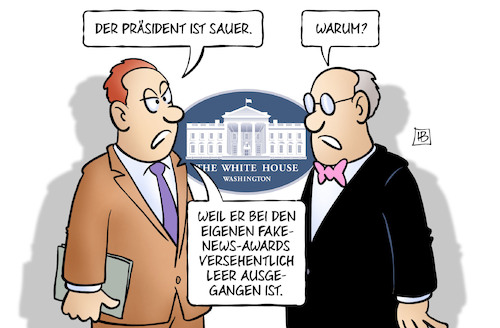 Cartoon: Fake-News-Awards (medium) by Harm Bengen tagged fake,news,awards,trump,präsident,sauer,white,house,weisses,haus,harm,bengen,cartoon,karikatur,fake,news,awards,trump,präsident,sauer,white,house,weisses,haus,harm,bengen,cartoon,karikatur