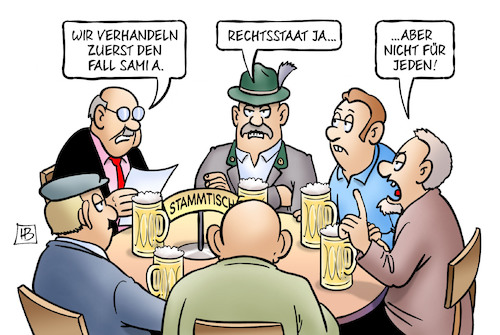 Cartoon: Fall Sami A (medium) by Harm Bengen tagged verhandeln,stammtisch,fall,sami,rechtsstaat,migration,asyl,islamisten,osama,bin,laden,leibwächter,nrw,abschiebung,gericht,urteil,harm,bengen,cartoon,karikatur,verhandeln,stammtisch,fall,sami,rechtsstaat,migration,asyl,islamisten,osama,bin,laden,leibwächter,nrw,abschiebung,gericht,urteil,harm,bengen,cartoon,karikatur