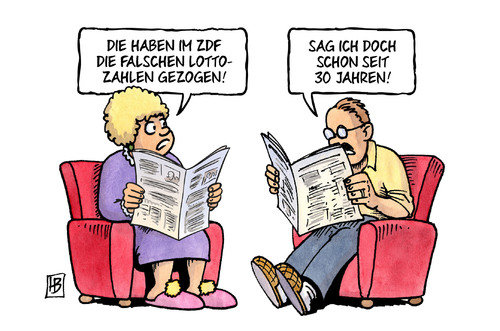 Cartoon: Falsche Lottozahlen (medium) by Harm Bengen tagged falsche,lottozahlen,zdf,gluecksspiel,tippen,ziehung,lotto,harm,bengen,cartoon,karikatur,falsche,lottozahlen,zdf,gluecksspiel,tippen,ziehung,lotto,harm,bengen,cartoon,karikatur