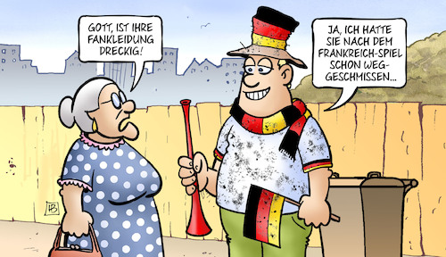 Cartoon: Fankleidung (medium) by Harm Bengen tagged fankleidung,dreckig,frankreich,spiel,abfall,müll,portugal,sieg,em,susemil,fussball,harm,bengen,cartoon,karikatur,fankleidung,dreckig,frankreich,spiel,abfall,müll,portugal,sieg,em,susemil,fussball,harm,bengen,cartoon,karikatur