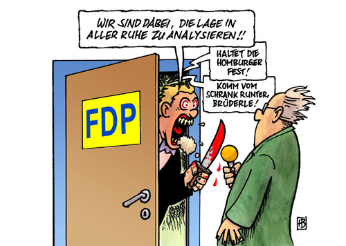 Cartoon: FDP-Wahlanalyse (medium) by Harm Bengen tagged fdp,wahlanalyse,wahl,landtagswahl,baden,württemberg,rheinland,pfalz,westerwelle,brüderle,homburger,absturz,personal,konsequenzen,landtagswahl,baden württemberg,wahl,wahlen,rheinland pfalz,atomenergie,atomdebatte,cdu,fdp,merkel,westerwelle,grüne,sieg,personaldiskussion,wahlnachlese,baden,württemberg,rheinland,pfalz