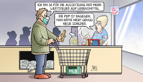 Cartoon: FDP und MwSt (medium) by Harm Bengen tagged aussetzung,fdp,schilder,supermarkt,kunde,absenkung,mehrwertsteuer,grundnahrungsmittel,lebensmittel,mehrwertsteuersenkung,harm,bengen,cartoon,karikatur,aussetzung,fdp,schilder,supermarkt,kunde,absenkung,mehrwertsteuer,grundnahrungsmittel,lebensmittel,mehrwertsteuersenkung,harm,bengen,cartoon,karikatur