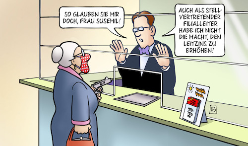 Cartoon: FED-Leitzins (medium) by Harm Bengen tagged bank,susemil,filialleiter,macht,leitzins,usa,fed,zentralbank,ezb,pistole,harm,bengen,cartoon,karikatur,bank,susemil,filialleiter,macht,leitzins,usa,fed,zentralbank,ezb,pistole,harm,bengen,cartoon,karikatur