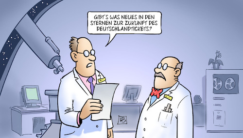 Cartoon: Finanzierung Deutschlandticket (medium) by Harm Bengen tagged finanzierung,neues,sterne,zukunft,deutschlandticket,nahverkehr,mobilität,astronomen,sternenwarte,harm,bengen,cartoon,karikatur,finanzierung,neues,sterne,zukunft,deutschlandticket,nahverkehr,mobilität,astronomen,sternenwarte,harm,bengen,cartoon,karikatur