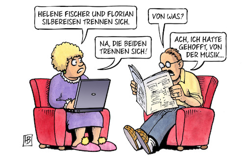 Cartoon: Fischer-Trennung (medium) by Harm Bengen tagged helene,fischer,florian,silbereisen,trennung,musik,volksmusik,harm,bengen,cartoon,karikatur,helene,fischer,florian,silbereisen,trennung,musik,volksmusik,harm,bengen,cartoon,karikatur