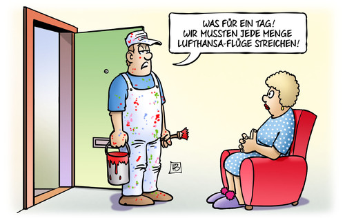 Cartoon: Flüge gestrichen (medium) by Harm Bengen tagged lufthansa,flüge,gestrichen,streichen,maler,streik,cockpit,farbe,harm,bengen,cartoon,karikatur,lufthansa,flüge,gestrichen,streichen,maler,streik,cockpit,farbe,harm,bengen,cartoon,karikatur