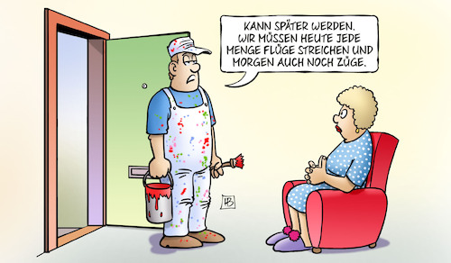 Cartoon: Flüge und Züge gestrichen (medium) by Harm Bengen tagged flüge,züge,gestrichen,streichen,maler,streiks,warnstreiks,bahn,evg,verdi,harm,bengen,cartoon,karikatur,flüge,züge,gestrichen,streichen,maler,streiks,warnstreiks,bahn,evg,verdi,harm,bengen,cartoon,karikatur