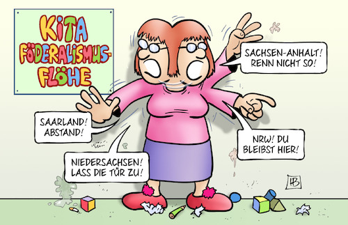 Cartoon: Föderalismus-Kita (medium) by Harm Bengen tagged föderalismus,kita,bundesländer,sachsen,anhalt,saarland,abstand,nrw,niedersachsen,erzieherin,corona,coronavirus,ansteckung,pandemie,epidemie,krankheit,schaden,harm,bengen,cartoon,karikatur,föderalismus,kita,bundesländer,sachsen,anhalt,saarland,abstand,nrw,niedersachsen,erzieherin,corona,coronavirus,ansteckung,pandemie,epidemie,krankheit,schaden,harm,bengen,cartoon,karikatur