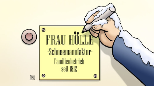 Cartoon: Frau Hölle (medium) by Harm Bengen tagged frau,holle,hölle,schneemanufaktur,winter,edding,klingel,türschild,harm,bengen,cartoon,karikatur,frau,holle,hölle,schneemanufaktur,winter,edding,klingel,türschild,harm,bengen,cartoon,karikatur