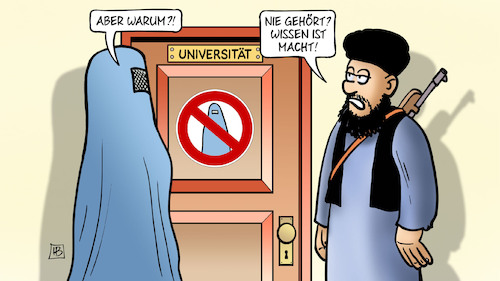 Cartoon: Frauen-Bildungsverbot (medium) by Harm Bengen tagged wissen,ist,macht,universitäten,frauen,bildungsverbot,afghanistan,taliban,harm,bengen,cartoon,karikatur,wissen,ist,macht,universitäten,frauen,bildungsverbot,afghanistan,taliban,harm,bengen,cartoon,karikatur