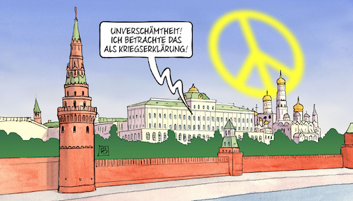 Cartoon: Frieden als Kriegserklärung (medium) by Harm Bengen tagged unverschämtheit,kriegserklärung,kreml,peace,symbol,frieden,putin,russland,ukraine,krieg,einmarsch,angriff,harm,bengen,cartoon,karikatur,unverschämtheit,kriegserklärung,kreml,peace,symbol,frieden,putin,russland,ukraine,krieg,einmarsch,angriff,harm,bengen,cartoon,karikatur