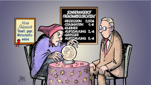 Cartoon: Frühjahrsgutachten 2019 (medium) by Harm Bengen tagged sonderangebot,frühjahrsgutachten,2019,wirtschaftsweise,wahrsagerin,rezession,stagnation,aufschwung,harm,bengen,cartoon,karikatur,sonderangebot,frühjahrsgutachten,2019,wirtschaftsweise,wahrsagerin,rezession,stagnation,aufschwung,harm,bengen,cartoon,karikatur