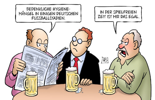 Cartoon: Fussball-Hygiene (medium) by Harm Bengen tagged hygienemängel,fussballstadien,spielfreie,zeit,stammtisch,zeitung,harm,bengen,cartoon,karikatur,hygienemängel,fussballstadien,spielfreie,zeit,stammtisch,zeitung,harm,bengen,cartoon,karikatur