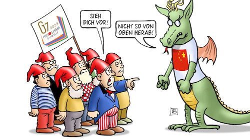 Cartoon: G7 und China (medium) by Harm Bengen tagged g7,china,zwerge,drachen,drohung,taiwan,krieg,harm,bengen,cartoon,karikatur,g7,china,zwerge,drachen,drohung,taiwan,krieg,harm,bengen,cartoon,karikatur