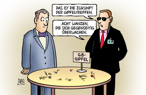 Cartoon: G8-Wanzen (medium) by Harm Bengen tagged g8,gipfel,wanzen,geheimdienste,spionage,abhören,cia,fbi,mi5,bnd,harm,bengen,cartoon,karikatur,g8,gipfel,wanzen,geheimdienste,spionage,abhören,cia,fbi,mi5,bnd,harm,bengen,cartoon,karikatur