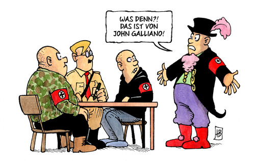 Cartoon: Galliano (medium) by Harm Bengen tagged galliano,john,paris,mode,modeschöpfer,rassist,rassismus,antisemitismus,nazis,neonazis,npd,skinheads,faschisten,kleidung,fashion,john galliano,mode,paris,rassist,rassismus,modeschöpfer,antisemitismus,npd,skinheads,faschisten,kleidung,fashion,neonazis,nazis,john,galliano