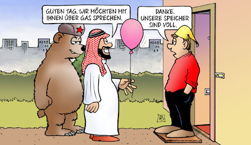 Cartoon: Gasspeicher voll (medium) by Harm Bengen tagged gasspeicher,voll,energie,michel,haustür,ballon,scheich,saudi,russland,bär,harm,bengen,cartoon,karikatur,gasspeicher,voll,energie,michel,haustür,ballon,scheich,saudi,russland,bär,harm,bengen,cartoon,karikatur