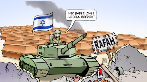 Cartoon: Geiseln befreit (medium) by Harm Bengen tagged geiseln,befreit,gaza,rafah,israel,militär,panzer,krieg,sarg,särge,opfer,harm,bengen,cartoon,karikatur,geiseln,befreit,gaza,rafah,israel,militär,panzer,krieg,sarg,särge,opfer,harm,bengen,cartoon,karikatur