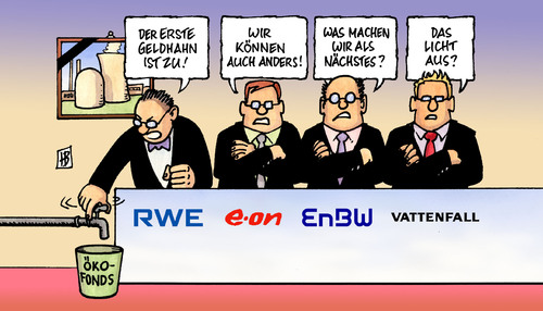 Cartoon: Geldhahn (medium) by Harm Bengen tagged geldhahn,atom,atomkraft,atomkraftwerk,kernkraftwerk,laufzeitverlängerung,ausstieg,rwe,eon,enbw,vattenfall,erpressung,drohung,stromkonzerne,ökofonds,zahlung,geldhahn,atom,atomkraft,atomkraftwerk,kernkraftwerk,laufzeitverlängerung,ausstieg,rwe,eon,enbw,drohung,stromkonzerne,ökofonds,zahlung,akw