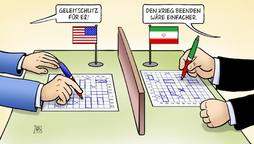 Cartoon: Geleitschutz Hormus (medium) by Harm Bengen tagged geleitschutz,iran,usa,krieg,beenden,schiffe,versenken,spiel,harm,bengen,cartoon,karikatur,geleitschutz,iran,usa,krieg,beenden,schiffe,versenken,spiel,harm,bengen,cartoon,karikatur