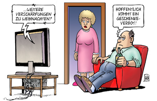 Cartoon: Geschenke-Verbot (medium) by Harm Bengen tagged tv,corona,verschärfungen,weihnachten,geschenkeverbot,harm,bengen,cartoon,karikatur,tv,corona,verschärfungen,weihnachten,geschenkeverbot,harm,bengen,cartoon,karikatur