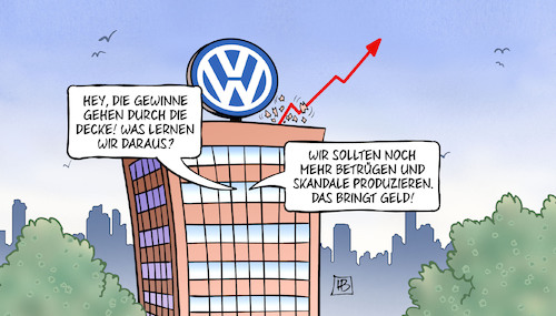 Cartoon: Gewinn trotz Betrug (medium) by Harm Bengen tagged gewinne,betrug,decke,umsatz,diesel,skandale,vw,automobilindustrie,harm,bengen,cartoon,karikatur,gewinne,betrug,decke,umsatz,diesel,skandale,vw,automobilindustrie,harm,bengen,cartoon,karikatur