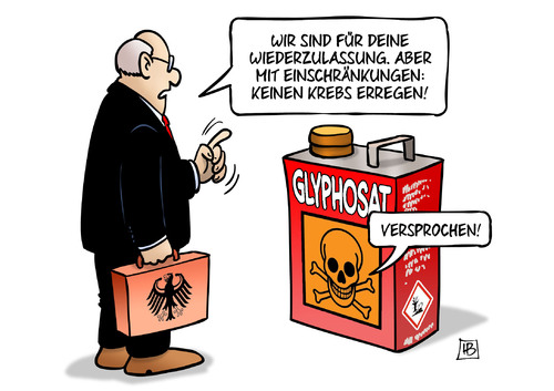 Cartoon: Glyphosat-Zulassung (medium) by Harm Bengen tagged glyphosat,zulassung,wiederzulassung,einschraenkungen,krebs,kanister,gift,unkrautvernichtungsmittel,bundesregierung,eu,harm,bengen,cartoon,karikatur,glyphosat,zulassung,wiederzulassung,einschraenkungen,krebs,kanister,gift,unkrautvernichtungsmittel,bundesregierung,eu,harm,bengen,cartoon,karikatur