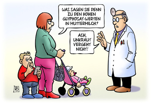 Cartoon: Glyphosat in Muttermilch (medium) by Harm Bengen tagged glyphosat,werte,untersuchung,gift,unkrautvernichtungsmittel,roundup,muttermilch,stillen,baby,kind,arzt,unkraut,harm,bengen,cartoon,karikatur,glyphosat,werte,untersuchung,gift,unkrautvernichtungsmittel,roundup,muttermilch,stillen,baby,kind,arzt,unkraut,harm,bengen,cartoon,karikatur