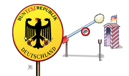 Cartoon: Grenztestkontrollen (medium) by Harm Bengen tagged grenztestkontrollen,grenze,grenzschild,tests,corona,adler,spritze,schlagbaum,kontrollen,harm,bengen,cartoon,karikatur,grenztestkontrollen,grenze,grenzschild,tests,corona,adler,spritze,schlagbaum,kontrollen,harm,bengen,cartoon,karikatur