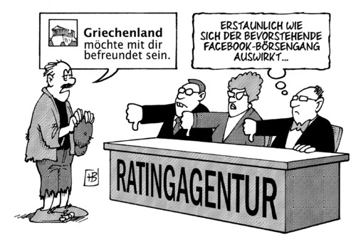 Cartoon: Griechenland und Facebook (medium) by Harm Bengen tagged griechenland,facebook,schulden,schuldenkrise,krise,eu,rating,ratingagenturen,hilfspaket,hilfen,kredite,wirtschaft