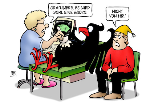 Cartoon: Groko-Vaterschaft (medium) by Harm Bengen tagged gratulieren,groko,bundesadler,deutscher,michel,schwangerschaft,ultraschall,krankenschwester,harm,bengen,cartoon,karikatur,gratulieren,groko,bundesadler,deutscher,michel,schwangerschaft,ultraschall,krankenschwester,harm,bengen,cartoon,karikatur