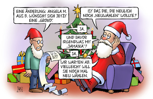 Cartoon: Groko-Wunsch (medium) by Harm Bengen tagged weihnachtsmann,wunsch,angela,groko,minderheitsregierung,neuwahlen,spd,regierung,jamaika,cdu,merkel,koalition,sondierungen,harm,bengen,cartoon,karikatur,weihnachtsmann,wunsch,angela,groko,minderheitsregierung,neuwahlen,spd,regierung,jamaika,cdu,merkel,koalition,sondierungen,harm,bengen,cartoon,karikatur